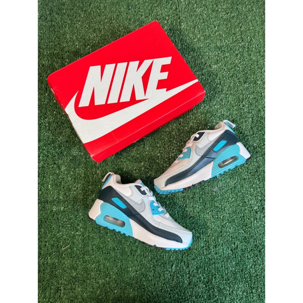 Nike Air Max 90 EasyOn PS White Wolf Grey Baltic Blue HF6357-100 Kids Size 10.5C - Picture 4 of 5